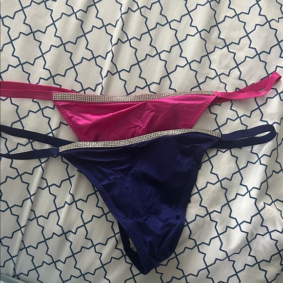 Victoria's Secret Pink and Navy Bikini Bottoms with Rhinestones - Picture 1 of 3